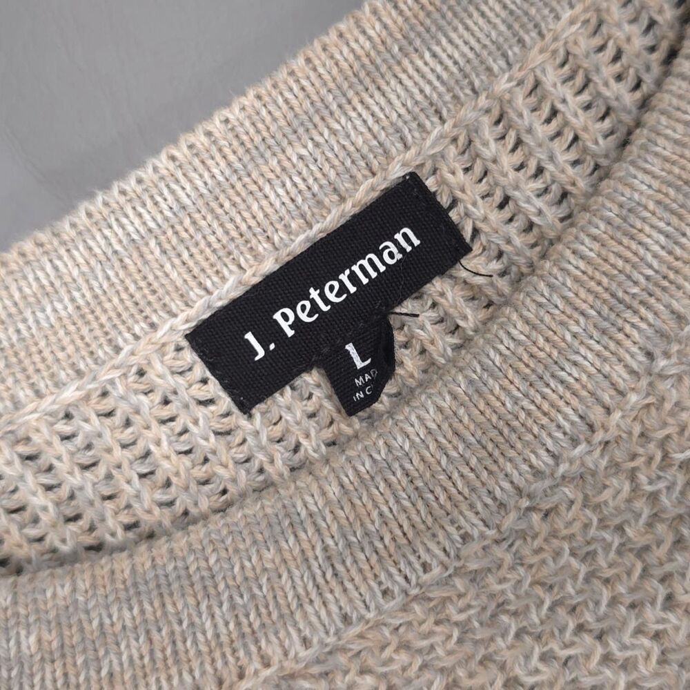 J. Peterman Men’s Beige Marled Knit 100% Cotton Sweater LARGE Crewneck Fisherman - Picture 2 of 9